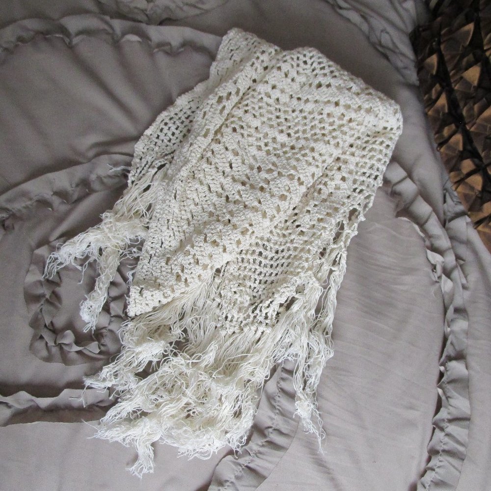 Vintage Hand Knit Crocheted Shawl